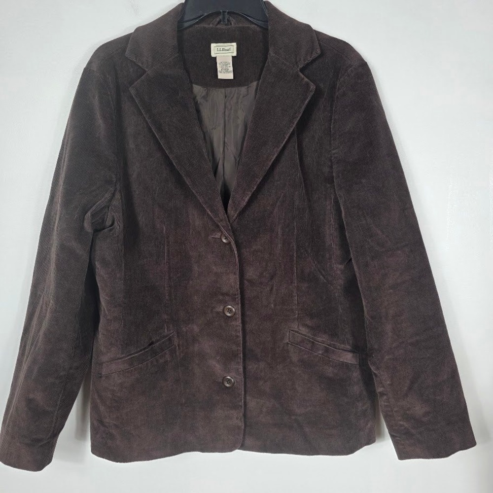 LLBean‎ Womens Brown Corduroy Blazer Jacket Button Front Pockets Size 16 Reg - Picture 2 of 7